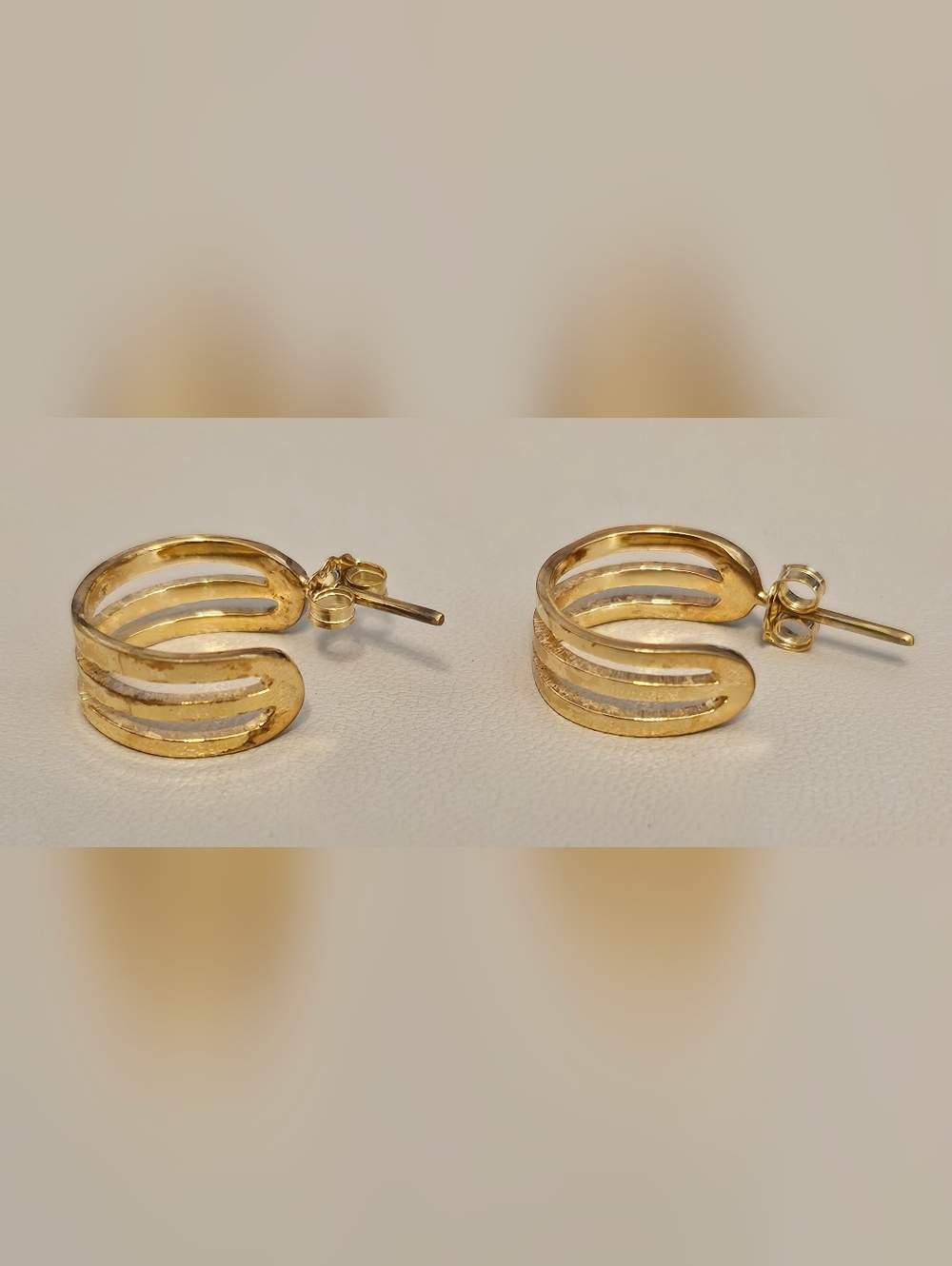925 Sterling Silver Gold Dipped Huggie Earrings - Picture 2 of 4